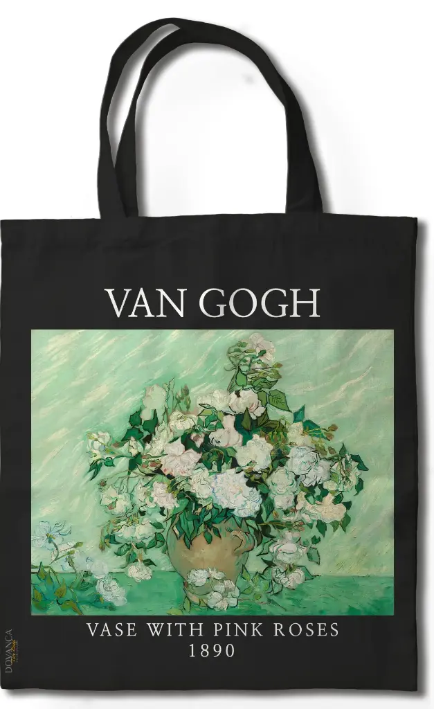 Vase With Pink Roses Tote Bag (black)